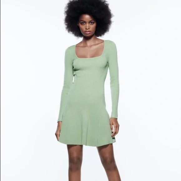 Zara Dresses Zara Mint Green Long Sleeved Knit Mini Dress Size Medium Poshmark